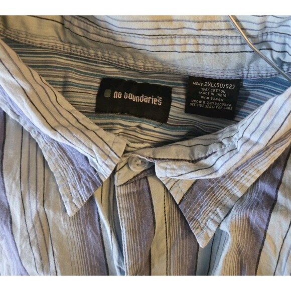 Mens No Boundaries Button Up Blue Striped Long Sleeve Dress Shirt 2XL XXL Top - Picture 9 of 16